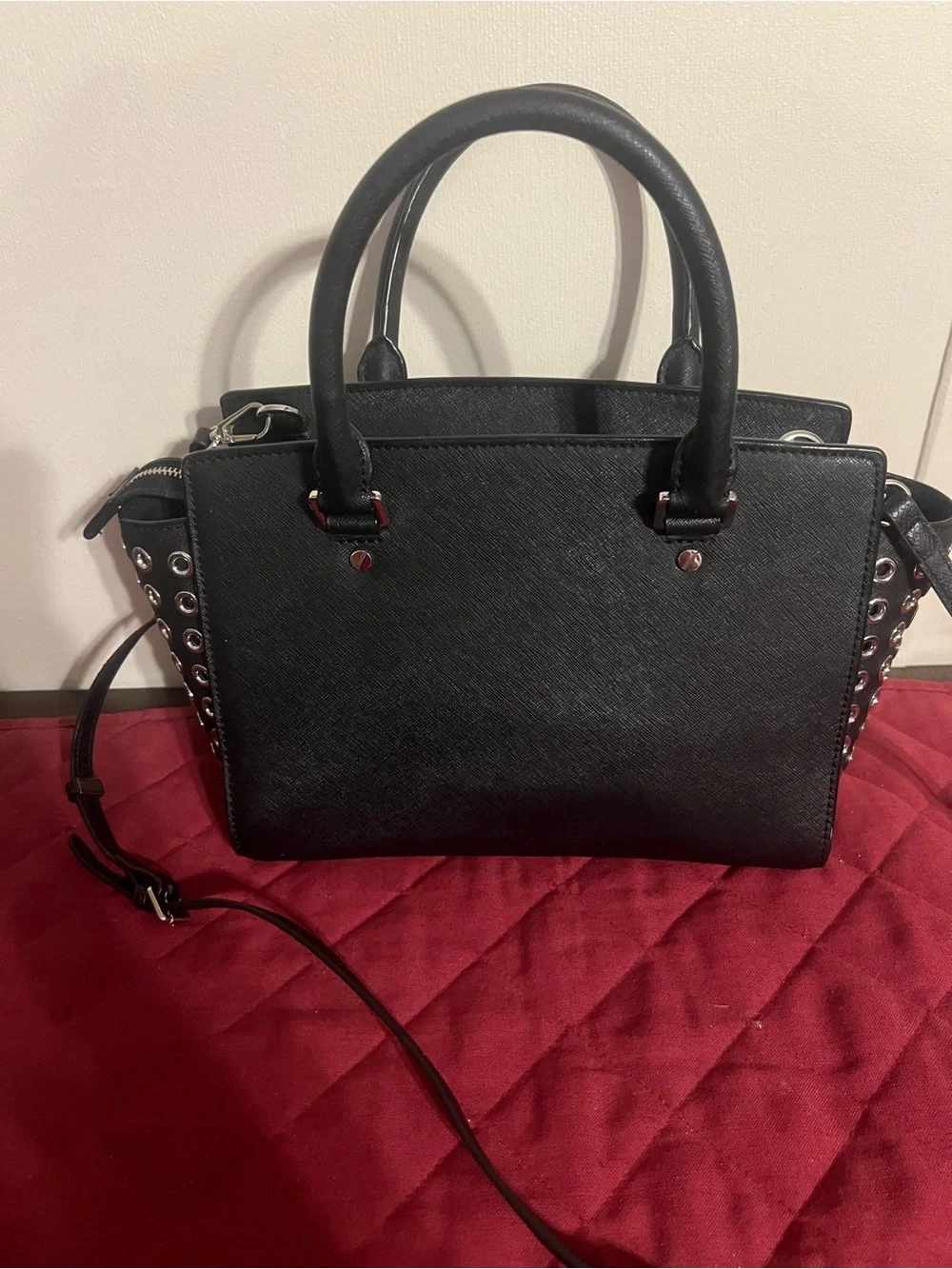 Michael Kors Black Saffiano Leather Satchel with Grommet Trim